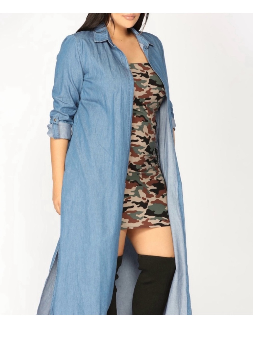 Fashion Nova  Denim Duster Shirt Dress